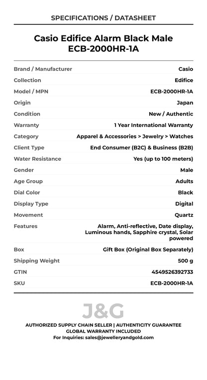 Casio Edifice Alarm Black Male ECB-2000HR-1A - Specifications