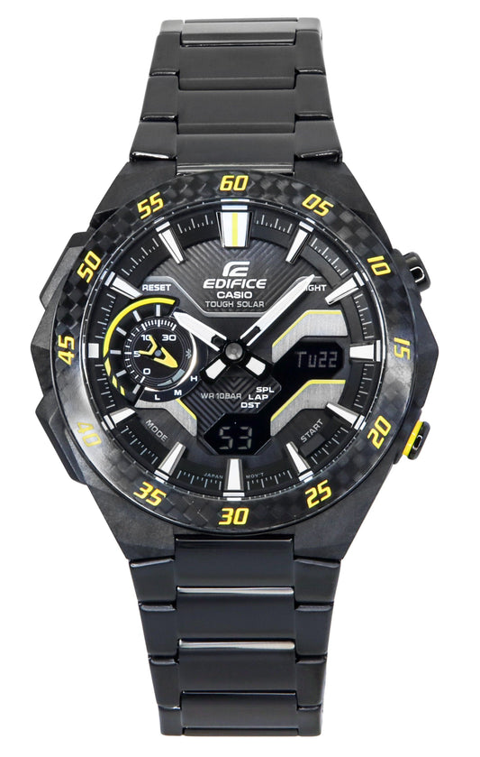Casio Edifice Alarm Black Stainless steel Male ECB-2200RC-1A9. A brand-new Casio Edifice watch featuring a Black dial and a Stainless steel strap. Side view.