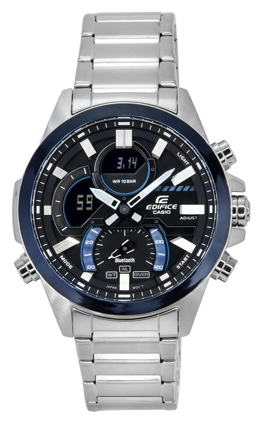 Casio Edifice Quartz movement Grey Male ECB-30DB-1A. A brand-new Casio Edifice watch featuring a Grey dial. Side view.