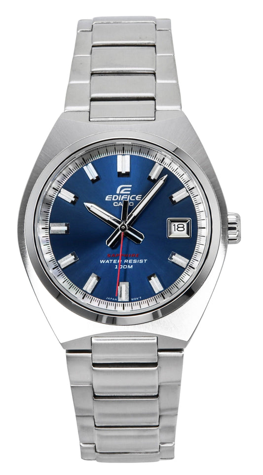 Casio Edifice Date display Blue Stainless steel Male EFB-109D-2AV. A brand-new Casio Edifice watch featuring a Blue dial and a Stainless steel strap. Side view.