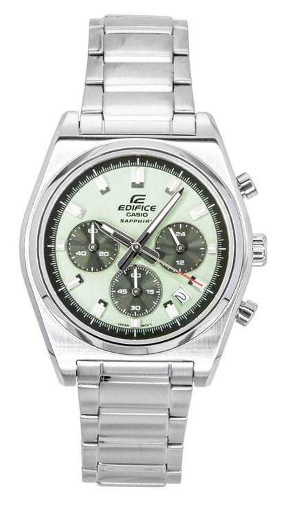 Casio Edifice Quartz movement Green Stainless steel Male EFB-730D-3AV. A brand-new Casio Edifice watch featuring a Green dial and a Stainless steel strap. Side view.