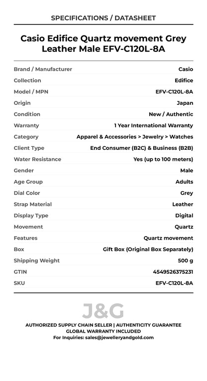 Casio Edifice Quartz movement Grey Leather Male EFV-C120L-8A - Specifications