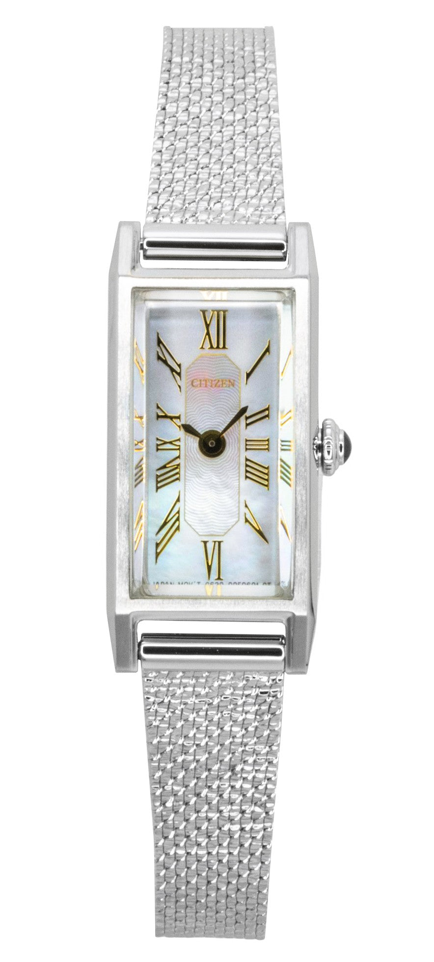Citizen Eco-Drive Quartz movement Mother Of Pearl Stainless steel Female EG7040-74D. A brand-new Citizen Eco-Drive watch featuring a Mother Of Pearl dial and a Stainless steel strap. Front view.