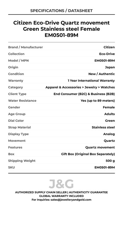 Citizen Eco-Drive Quartz movement Green Stainless steel Female EM0501-89M - Specifications
