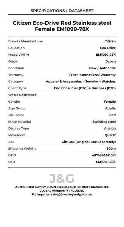 Citizen Eco-Drive Red Stainless steel Female EM1090-78X - Specifications