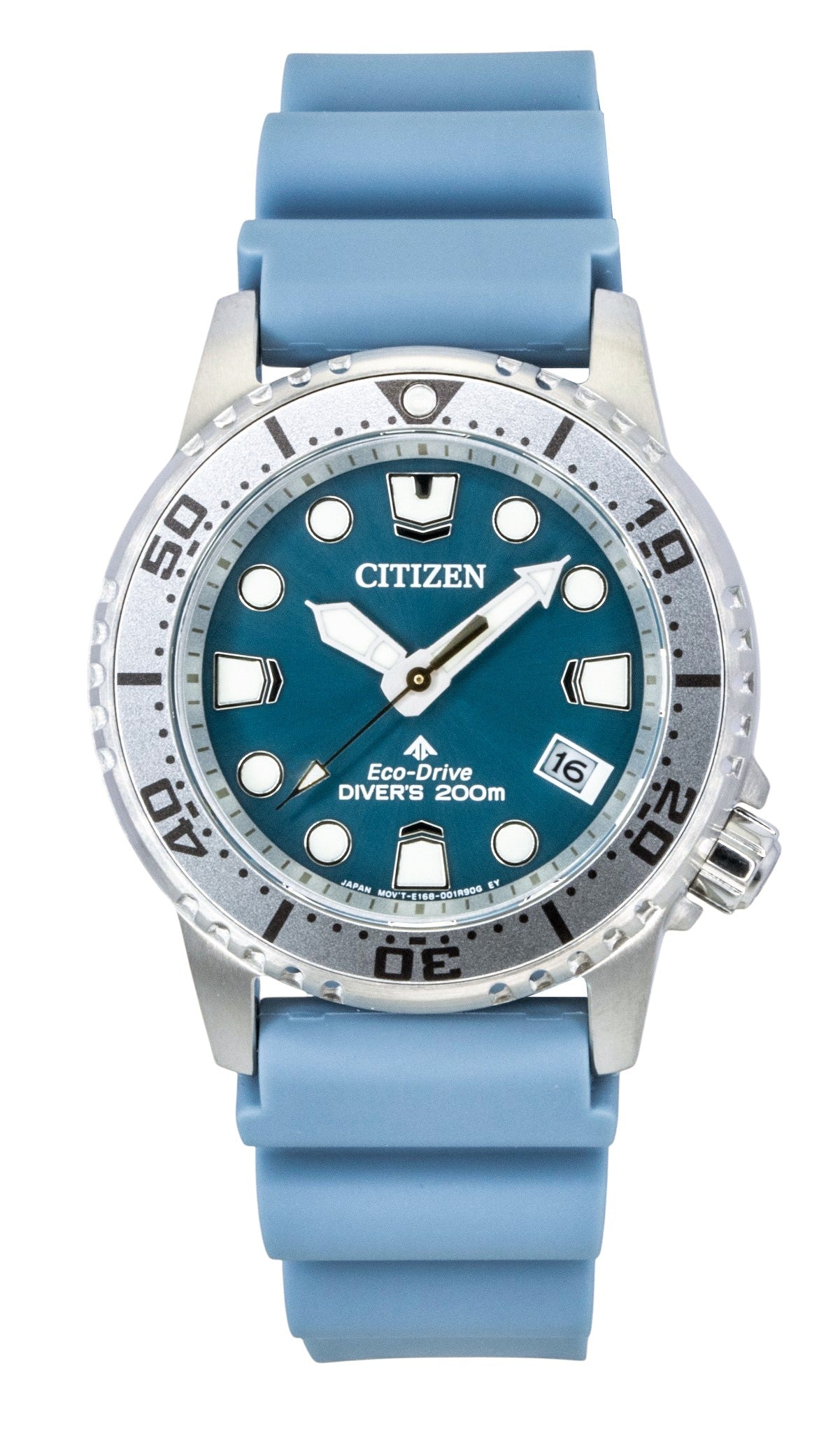 Citizen Promaster Polyurethane Strap Blue Dial Eco-Drive. A brand-new Citizen Promaster watch featuring a Blue dial and a Polyurethane (PU) strap. Angled view.
