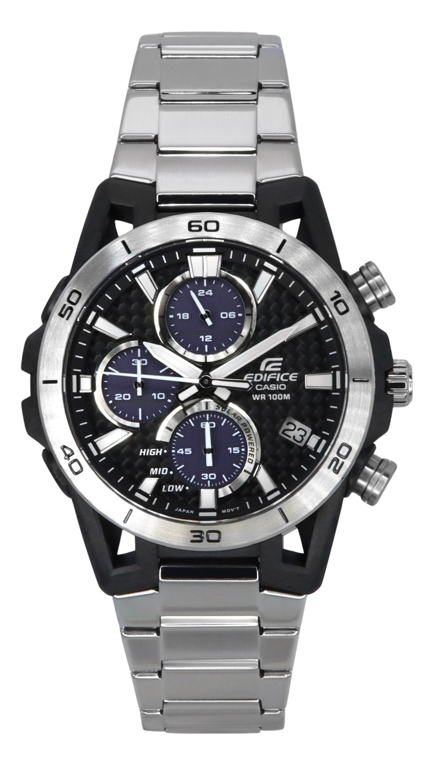 Casio Edifice Sospensione Chronograph function Grey Stainless steel Male EQS-960D-1AV. A brand-new Casio Edifice watch featuring a Grey dial and a Stainless steel strap. Angled view.