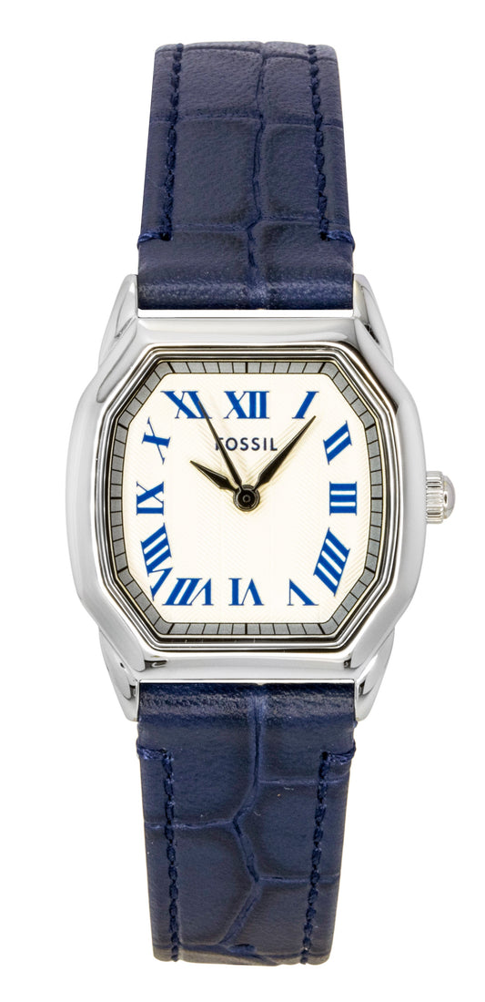 Fossil Harlow Quartz movement Black Leather Female ES5425. A brand-new Fossil Harlow watch featuring a Black dial and a Leather strap. Angled view.