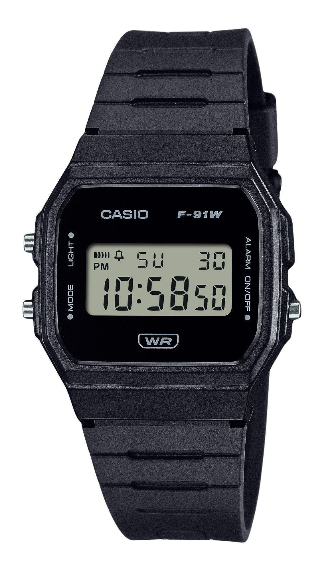 Casio POP Quartz movement White Male F-91WB-1A. A brand-new Casio POP watch featuring a White dial. Side view.