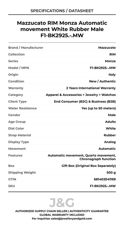 Mazzucato RIM Monza Automatic movement White Rubber Male F1-BK2925.-.MW - Specifications