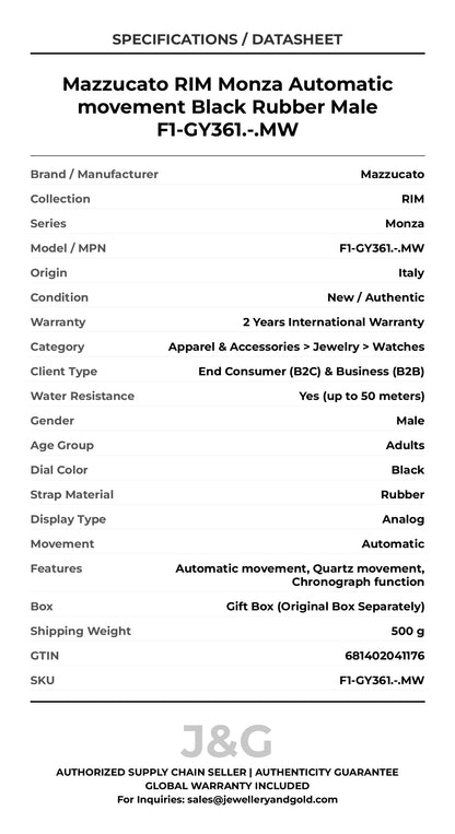 Mazzucato RIM Monza Automatic movement Black Rubber Male F1-GY361.-.MW - Specifications
