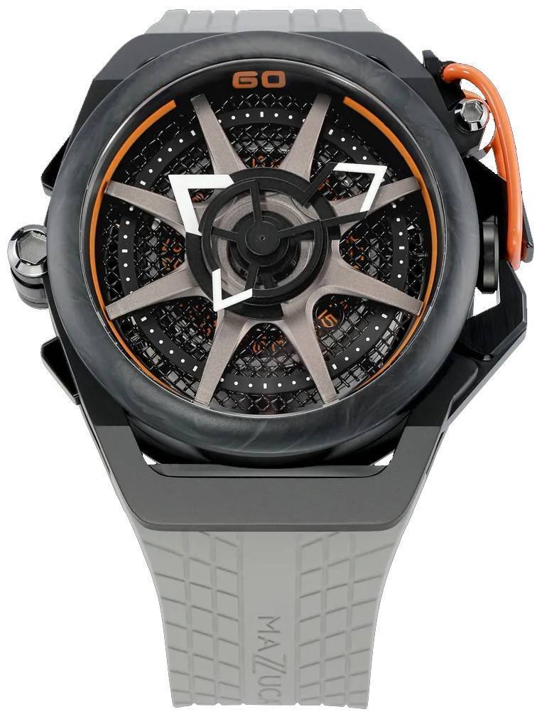 Mazzucato RIM Monza Automatic movement Black Rubber Male F1-GYBLK.-.MW. A brand-new Mazzucato RIM watch featuring a Black dial and a Rubber strap. Angled view.