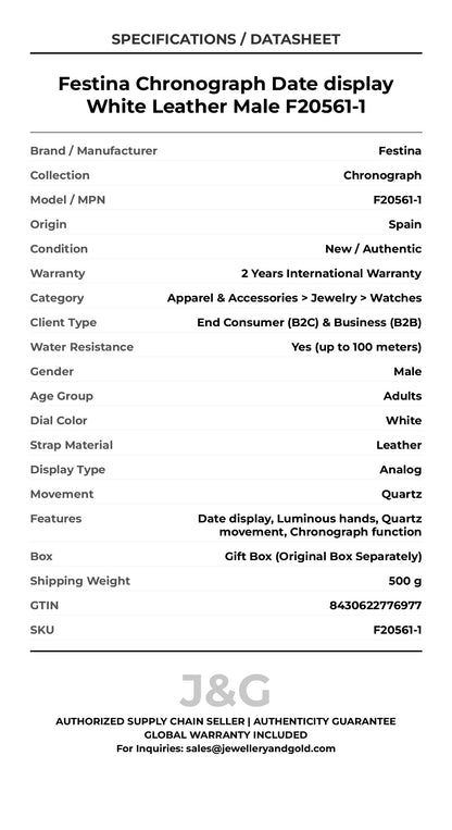 Festina Chronograph Date display White Leather Male F20561-1 - Specifications