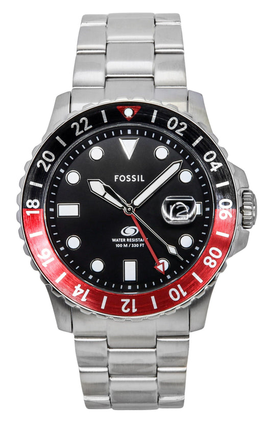 Fossil Blue Date display Black Stainless steel Male FS6092. A brand-new Fossil Blue watch featuring a Black dial and a Stainless steel strap. Side view.