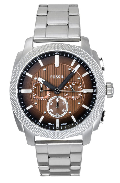 Fossil Machine Quartz movement White Stainless steel Male FS6144. A brand-new Fossil Machine watch featuring a White dial and a Stainless steel strap. Front view.