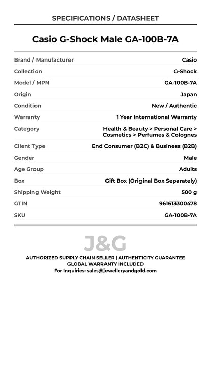 Casio G-Shock Male GA-100B-7A - Specifications