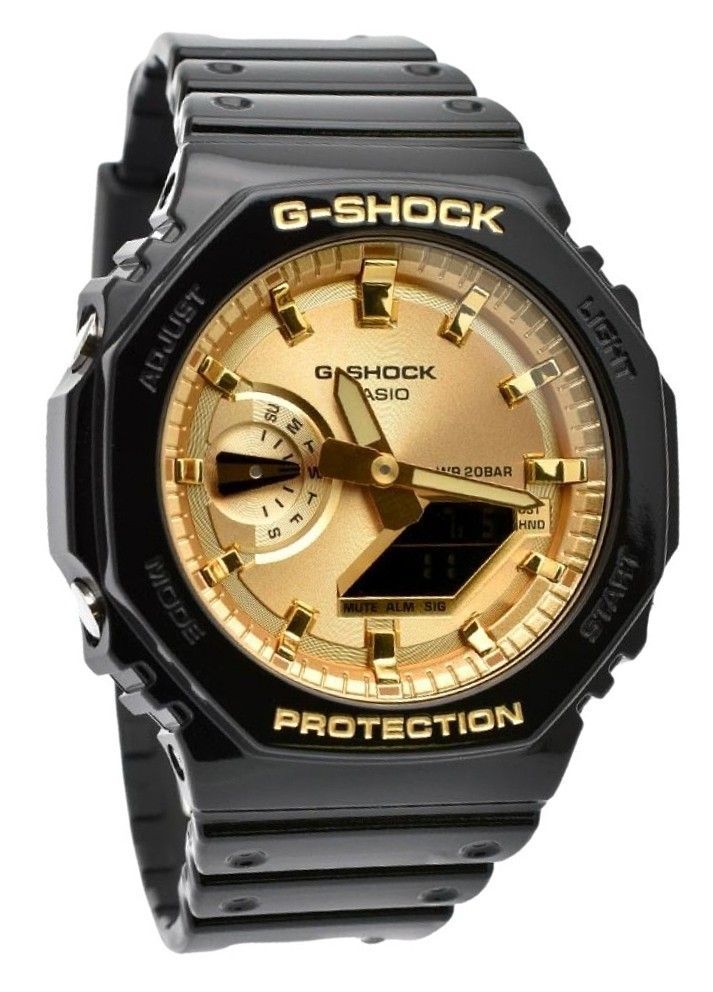Casio G-Shock Quartz movement Black Male GA-2100GB-1A. A brand-new Casio G-Shock watch featuring a Black dial. Angled view.