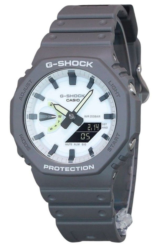 Casio G-Shock Alarm White Male GA-2100HD-8A. A brand-new Casio G-Shock watch featuring a White dial. Side view.