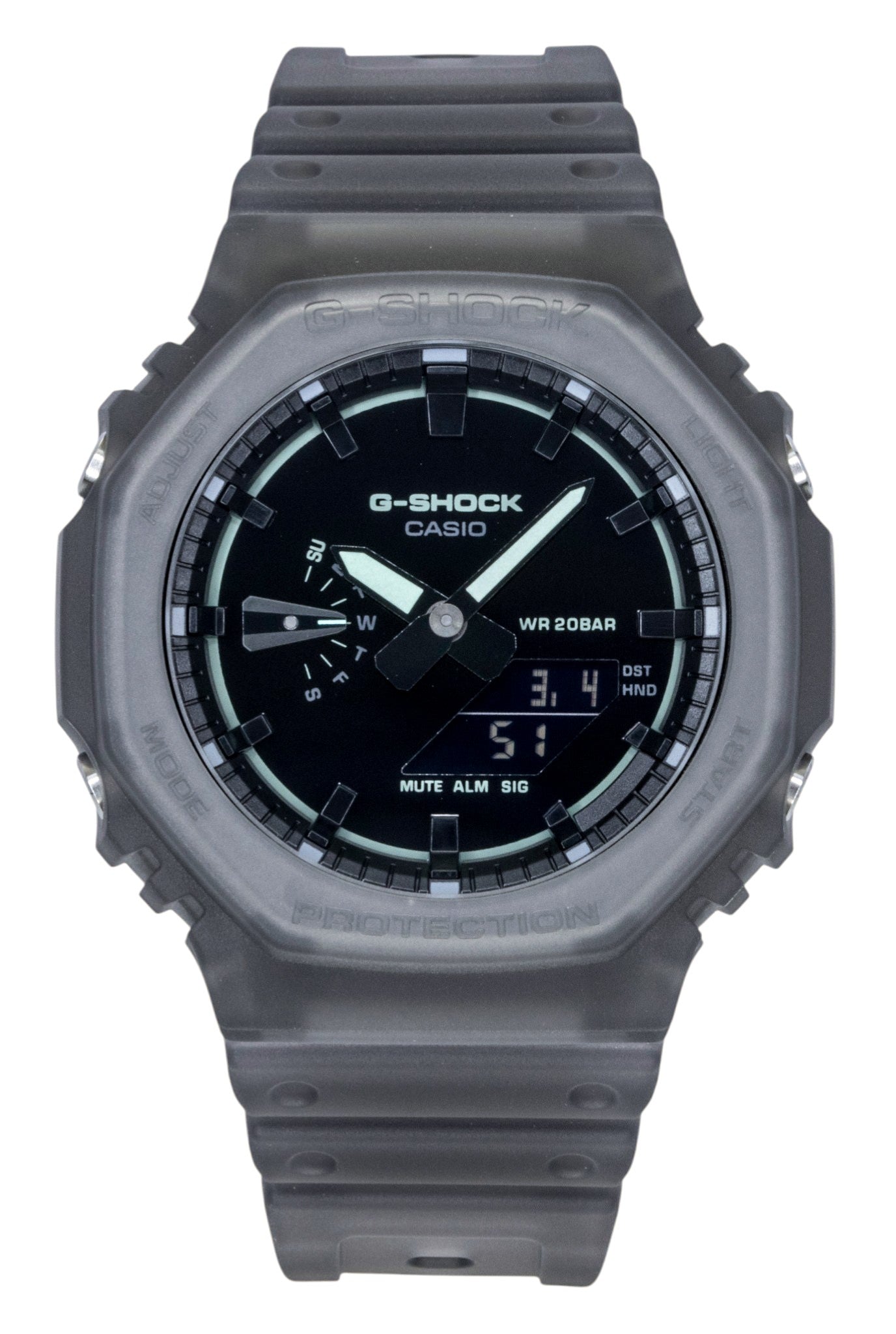Casio G-Shock Quartz movement Black Male GA-2100K-1A. A brand-new Casio G-Shock watch featuring a Black dial. Side view.