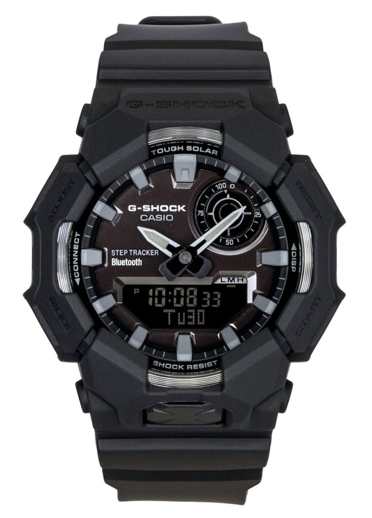 Casio G-Shock Solar powered Black Plastic Male GA-B010-1A1. A brand-new Casio G-Shock watch featuring a Black dial and a Plastic strap. Angled view.