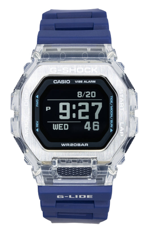 Casio G-Shock Quartz movement White Male GBX-100S-2. A brand-new Casio G-Shock watch featuring a White dial. Side view.