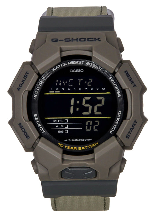 Casio G-Shock Alarm Blue Polyester Male GD-010CE-5. A brand-new Casio G-Shock watch featuring a Blue dial and a Polyester strap. Front view.