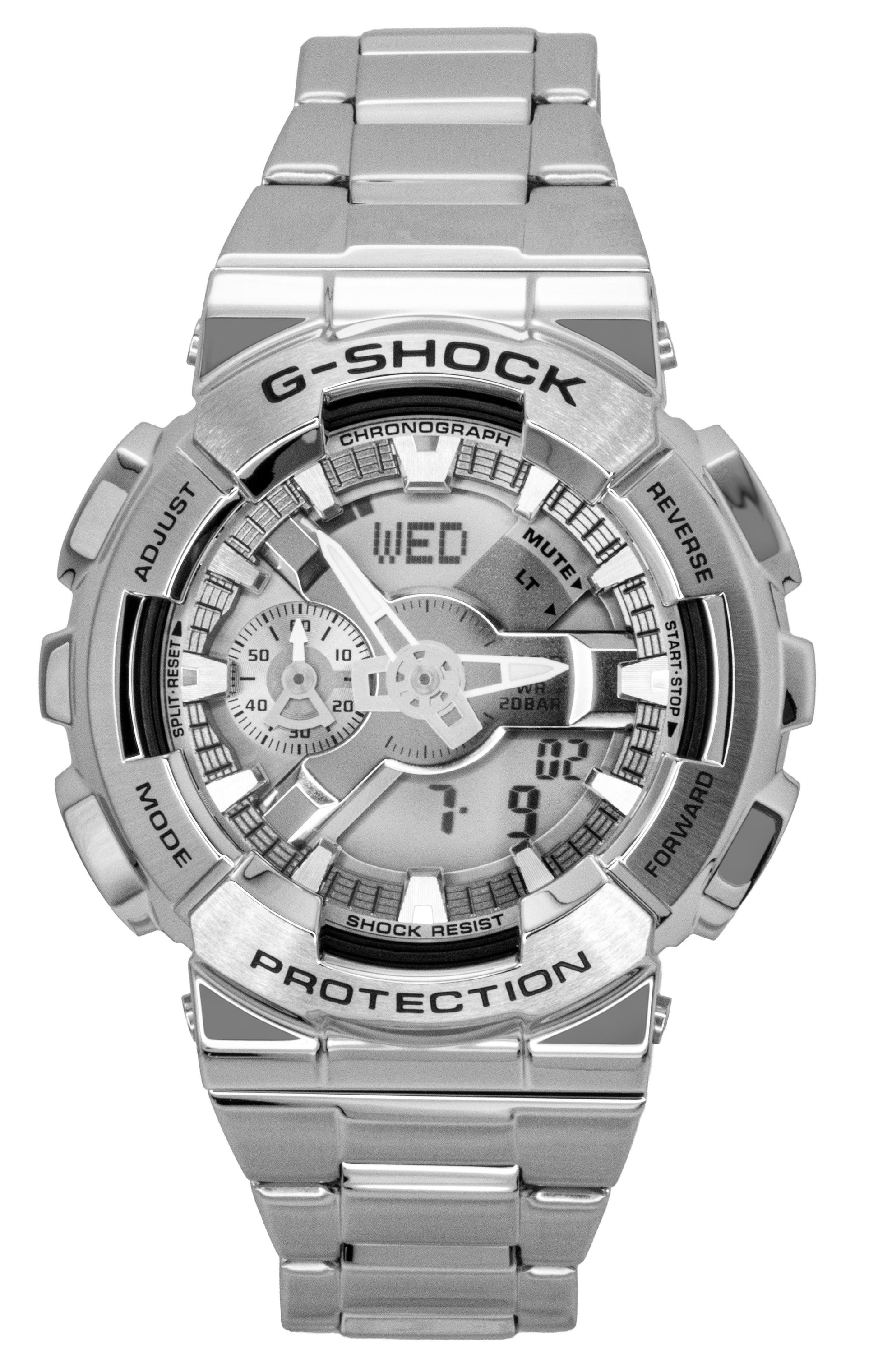 Casio G-Shock Automatic movement Grey Stainless steel Male GM-110D-8A. A brand-new Casio G-Shock watch featuring a Grey dial and a Stainless steel strap. Front view.