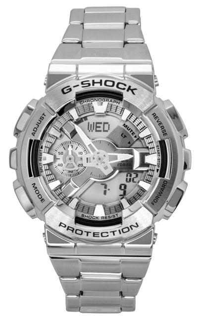 Casio G-Shock Automatic movement Grey Stainless steel Male GM-110D-8A. A brand-new Casio G-Shock watch featuring a Grey dial and a Stainless steel strap. Front view.