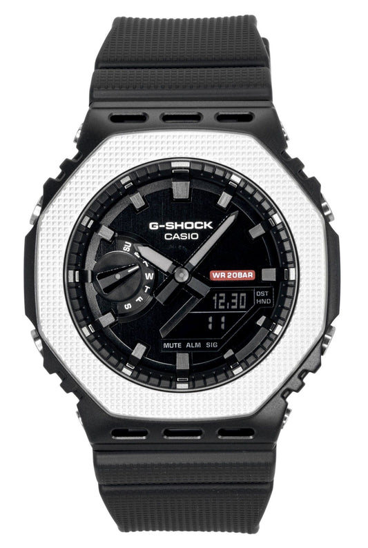 Casio G-Shock G-Steel Quartz movement Black Plastic Male GM-2100BM-1A. A brand-new Casio G-Shock watch featuring a Black dial and a Plastic strap. Side view.