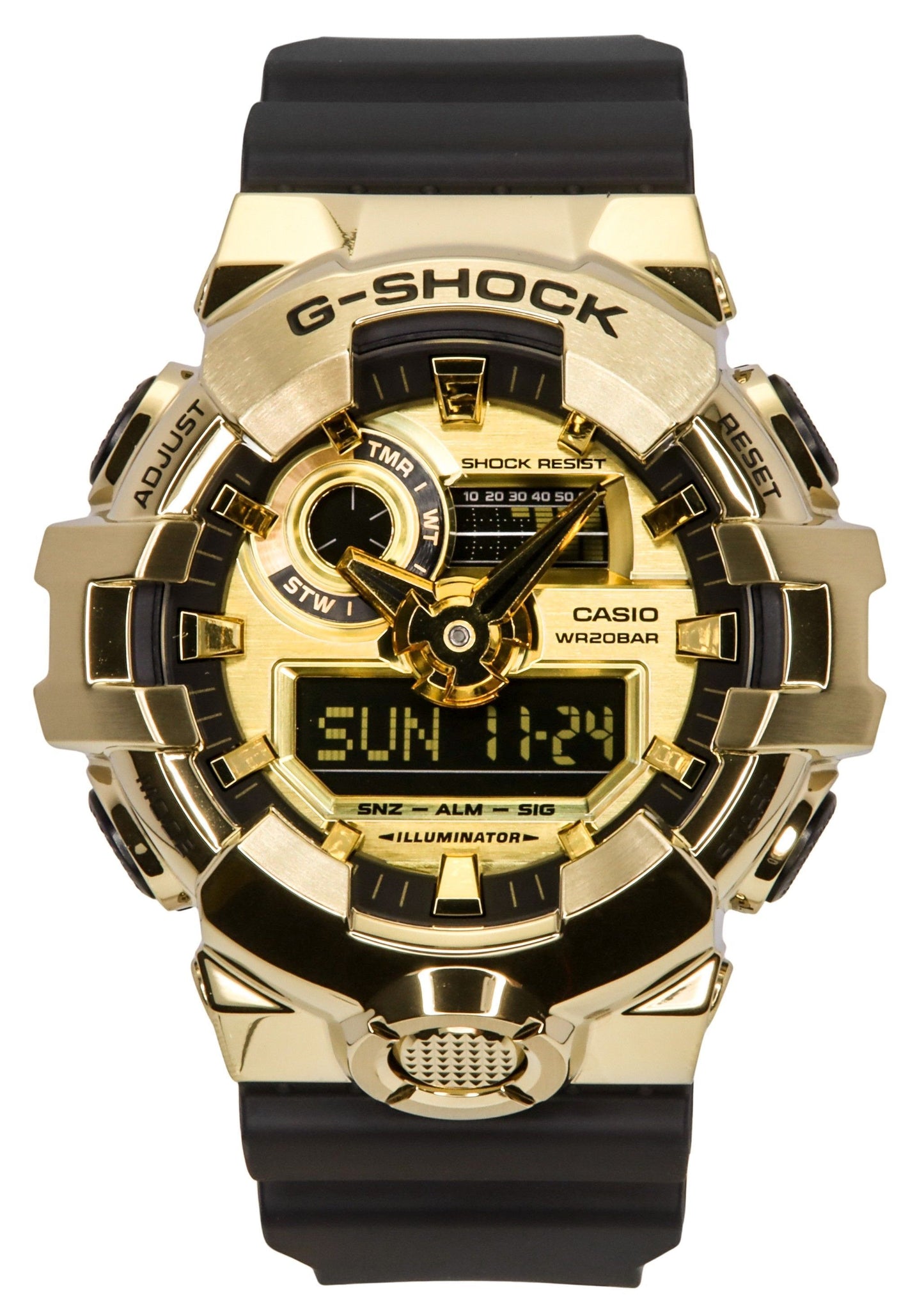 Casio G-Shock G-Steel Quartz movement Gold Male GM-700G-9A. A brand-new Casio G-Shock watch featuring a Gold dial. Side view.