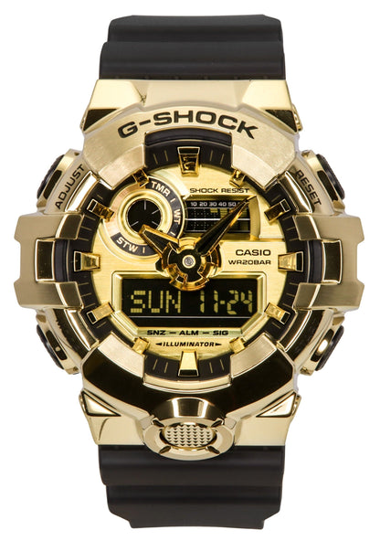 Casio G-Shock G-Steel Quartz movement Gold Male GM-700G-9A. A brand-new Casio G-Shock watch featuring a Gold dial. Side view.