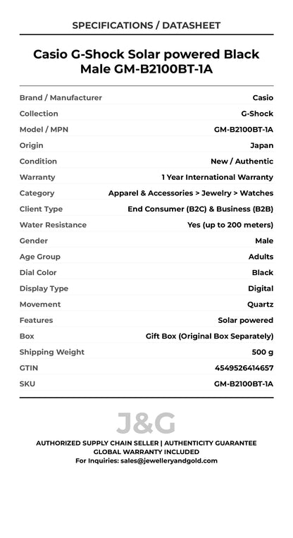 Casio G-Shock Solar powered Black Male GM-B2100BT-1A - Specifications