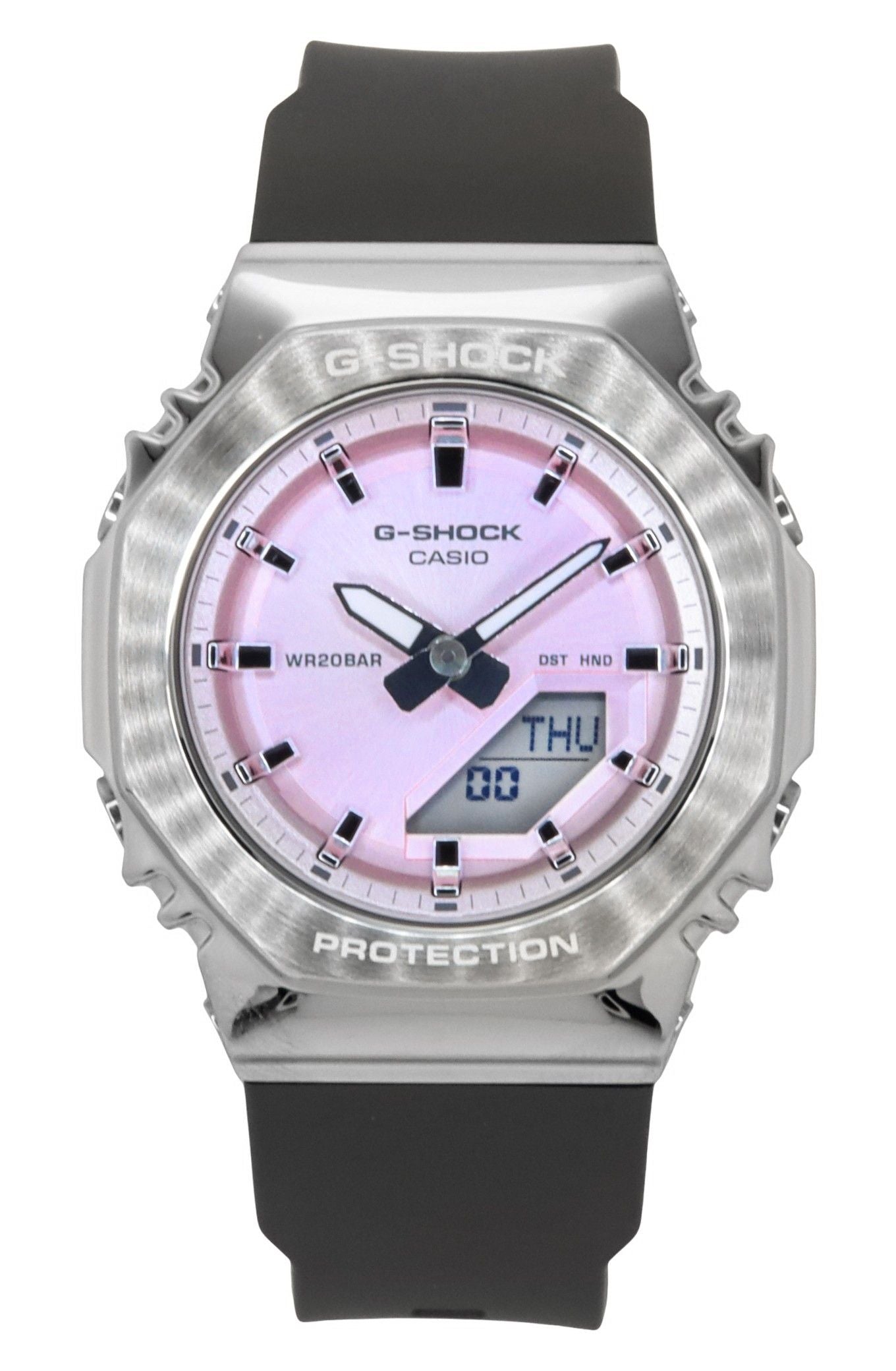 Casio G-Shock Quartz movement Pink Plastic Female GM-S2110-4A. A brand-new Casio G-Shock watch featuring a Pink dial and a Plastic strap. Front view.