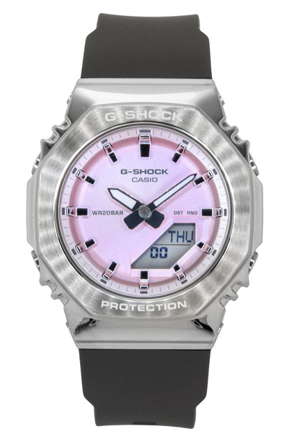 Casio G-Shock Quartz movement Pink Plastic Female GM-S2110-4A. A brand-new Casio G-Shock watch featuring a Pink dial and a Plastic strap. Front view.