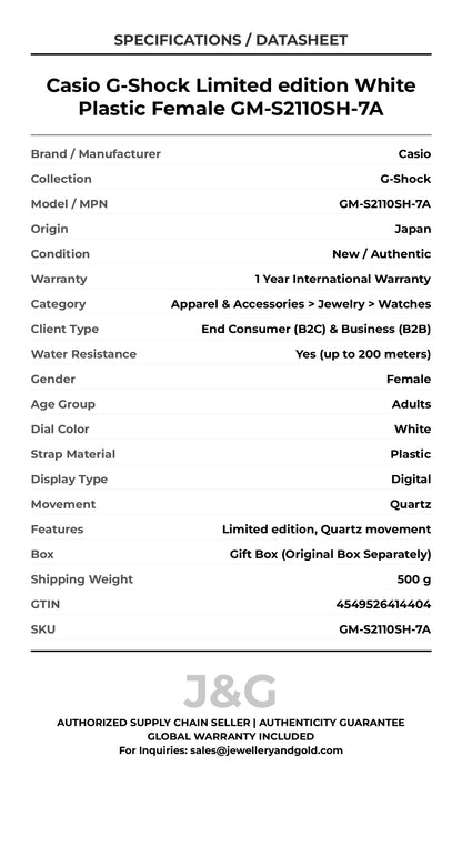 Casio G-Shock Limited edition White Plastic Female GM-S2110SH-7A - Specifications