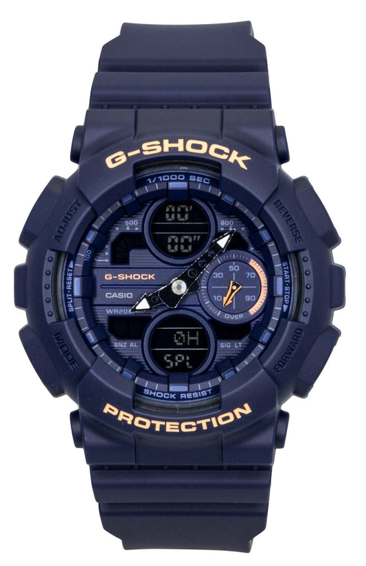 Casio G-Shock Quartz movement Blue Plastic Female GMA-S140-2A2. A brand-new Casio G-Shock watch featuring a Blue dial and a Plastic strap. Side view.