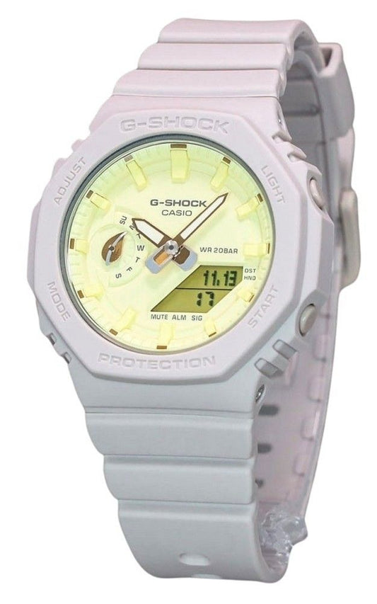 Casio G-Shock Alarm Yellow Plastic Female GMA-S2100NC-4A. A brand-new Casio G-Shock watch featuring a Yellow dial and a Plastic strap. Front view.