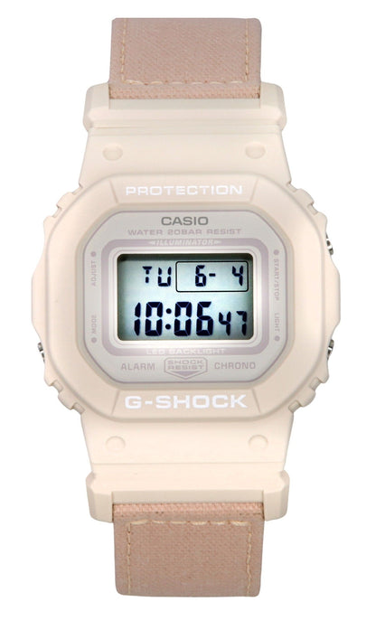 Casio G-Shock Quartz movement White Plastic Female GMD-S5600CT-4. A brand-new Casio G-Shock watch featuring a White dial and a Plastic strap. Angled view.