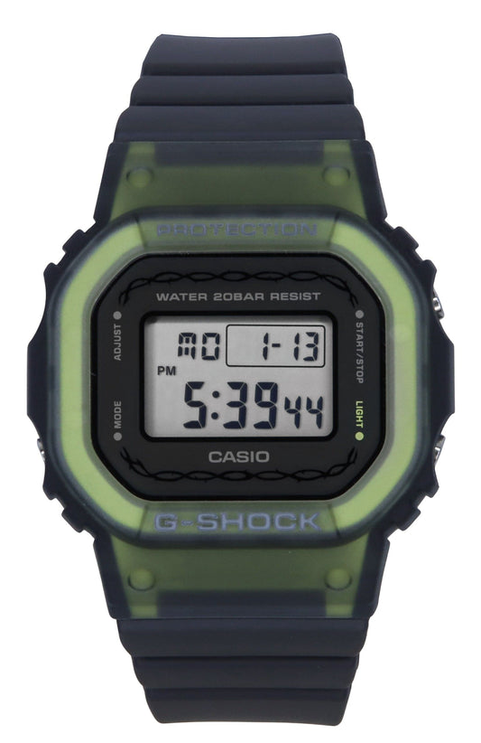 Casio G-Shock Alarm Blue Plastic Female GMD-S5610RS-8. A brand-new Casio G-Shock watch featuring a Blue dial and a Plastic strap. Angled view.