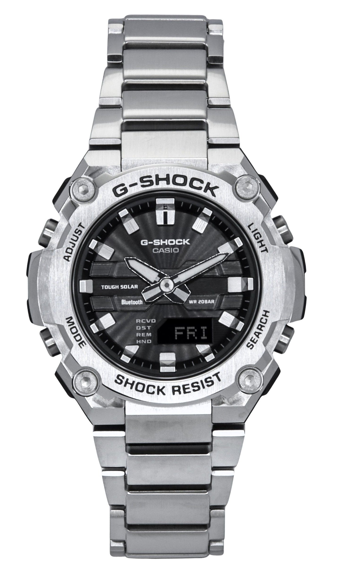 Casio G-Shock G-Steel Solar powered Black Male GST-B600D-1A. A brand-new Casio G-Shock watch featuring a Black dial. Angled view.