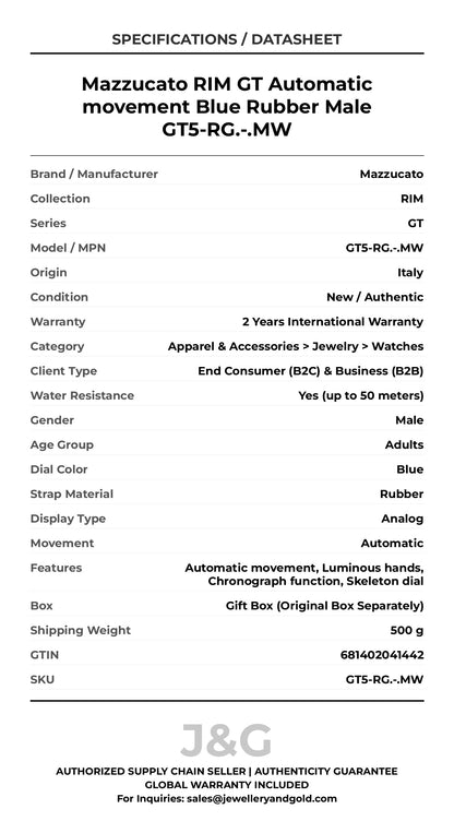Mazzucato RIM GT Automatic movement Blue Rubber Male GT5-RG.-.MW - Specifications