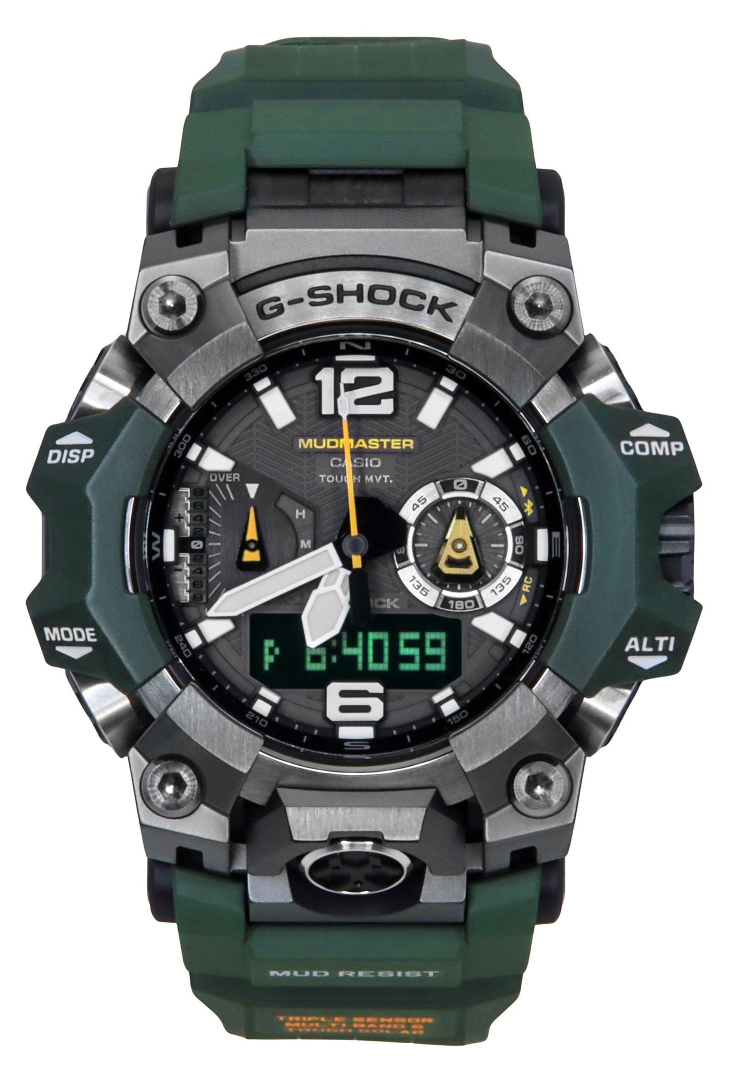 Casio G-Shock Solar powered Black Male GWG-B1000-3A. A brand-new Casio G-Shock watch featuring a Black dial. Side view.