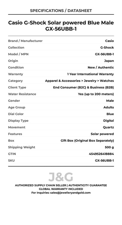 Casio G-Shock Solar powered Blue Male GX-56UBB-1 - Specifications