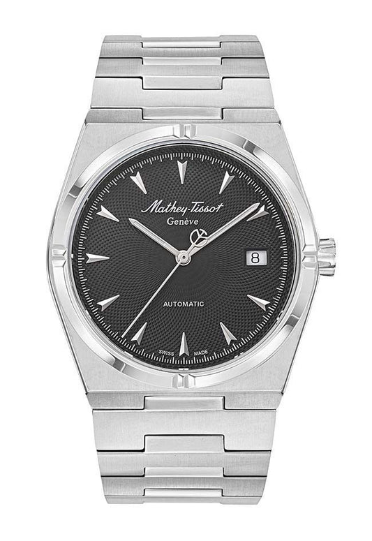 Mathey-Tissot Automatic movement Black Stainless steel Male H118ATAN.-.MT. A brand-new Mathey-Tissot watch featuring a Black dial and a Stainless steel strap. Side view.