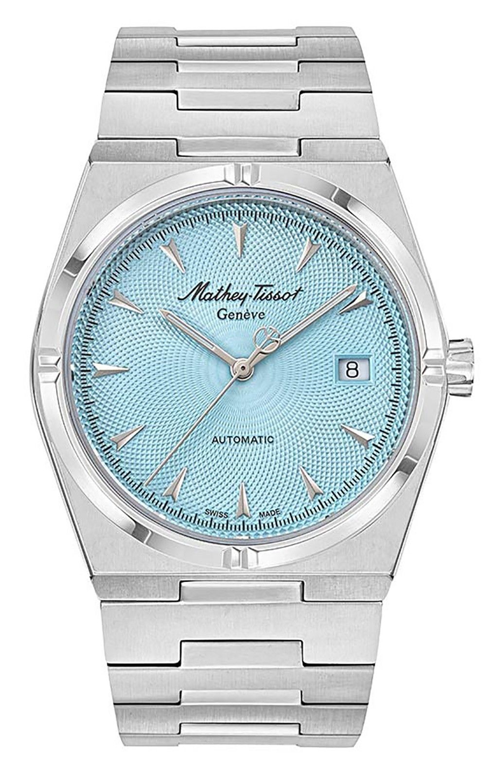 Mathey-Tissot Automatic movement Blue Stainless steel Male H118ATSK.-.MT. A brand-new Mathey-Tissot watch featuring a Blue dial and a Stainless steel strap. Side view.