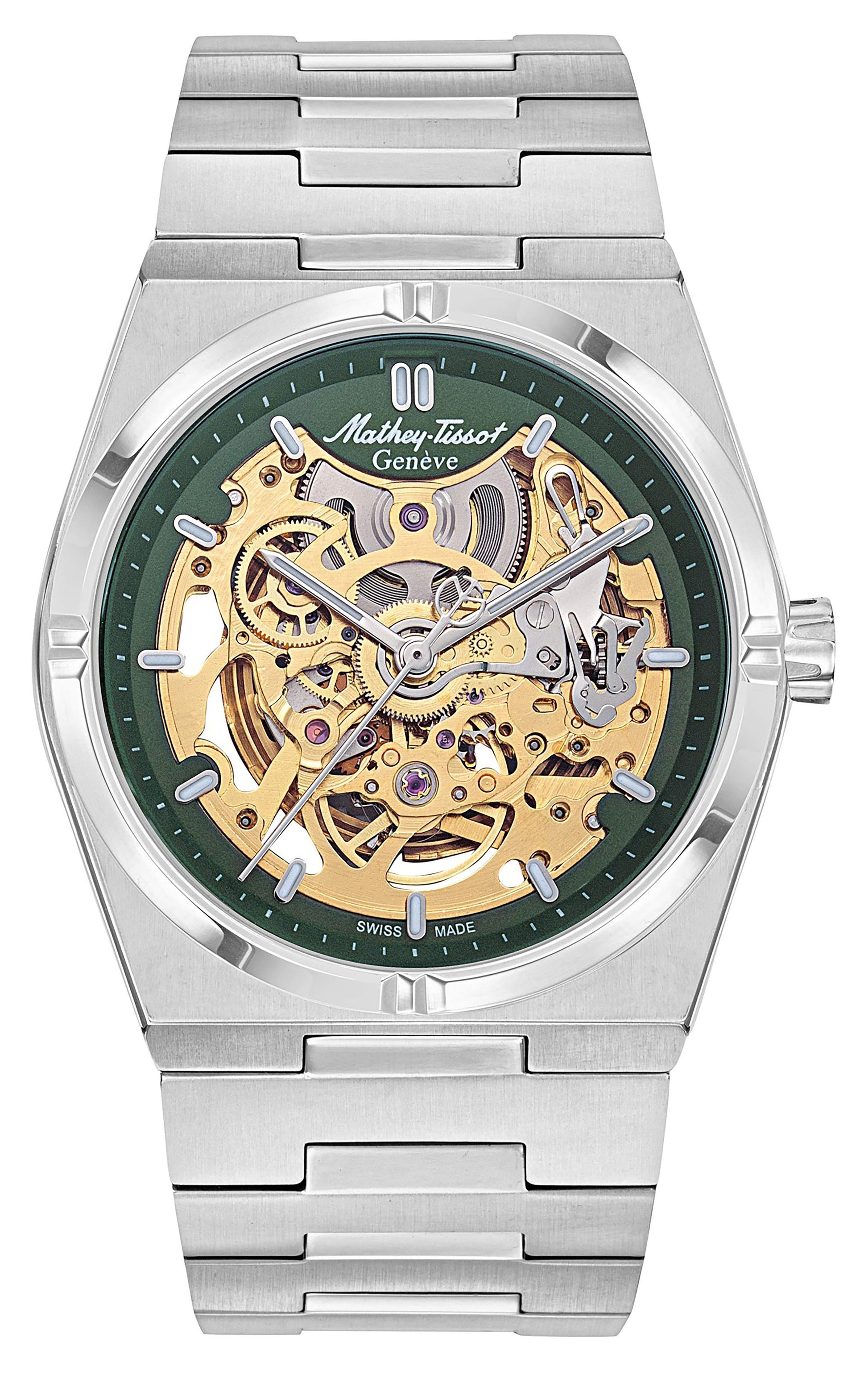 Mathey-Tissot Automatic movement Green Stainless steel Male H118CFAV.-.MT. A brand-new Mathey-Tissot watch featuring a Green dial and a Stainless steel strap. Side view.