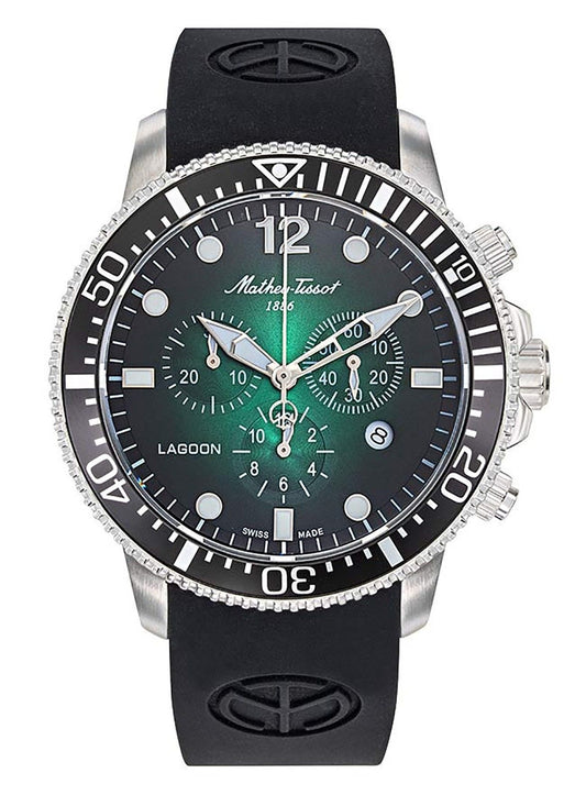 Mathey-Tissot Date display Green Stainless steel Male H123CHALV.-.MT. A brand-new Mathey-Tissot watch featuring a Green dial and a Stainless steel strap. Angled view.