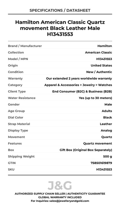 Hamilton American Classic Quartz movement Black Leather Male H13431553 - Specifications