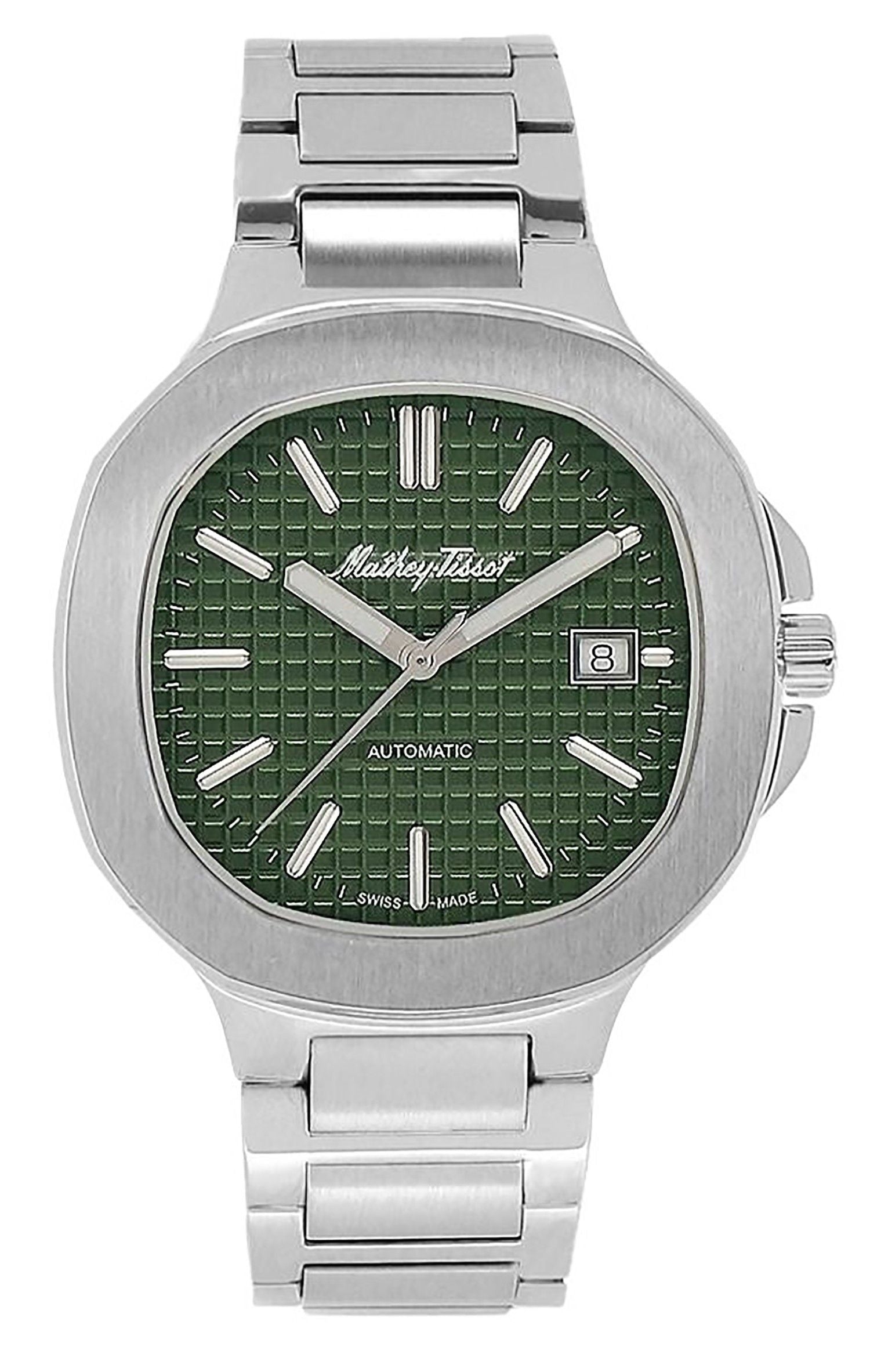 Mathey-Tissot Evasion Automatic movement Green Stainless steel Male H152ATV.-.MT. A brand-new Mathey-Tissot Evasion watch featuring a Green dial and a Stainless steel strap. Side view.