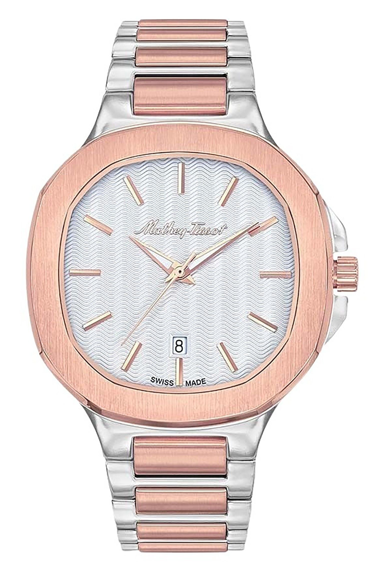 Mathey-Tissot Evasion Date display White Stainless steel Male H152RA.-.MT. A brand-new Mathey-Tissot Evasion watch featuring a White dial and a Stainless steel strap. Side view.